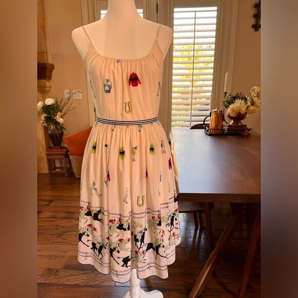 Anna Sui 2003 Runway Silk Horse Race Print Dress Sz 2 Rare Archival Flare Chic - Picture 11 of 13